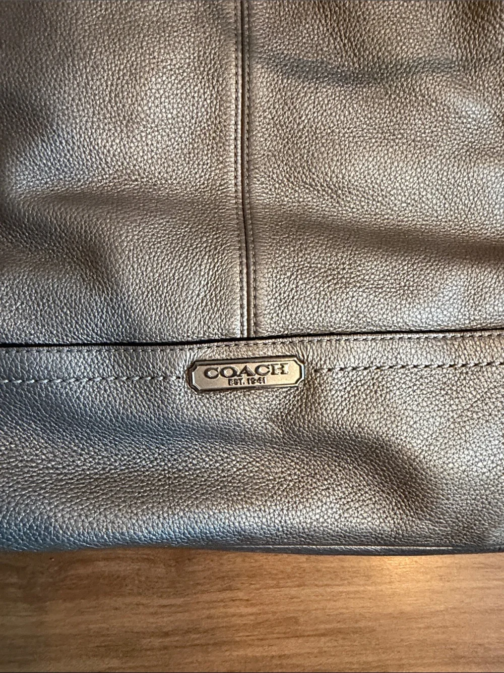 Coach Pebbled Leather Shoulder Bag in metallic silver